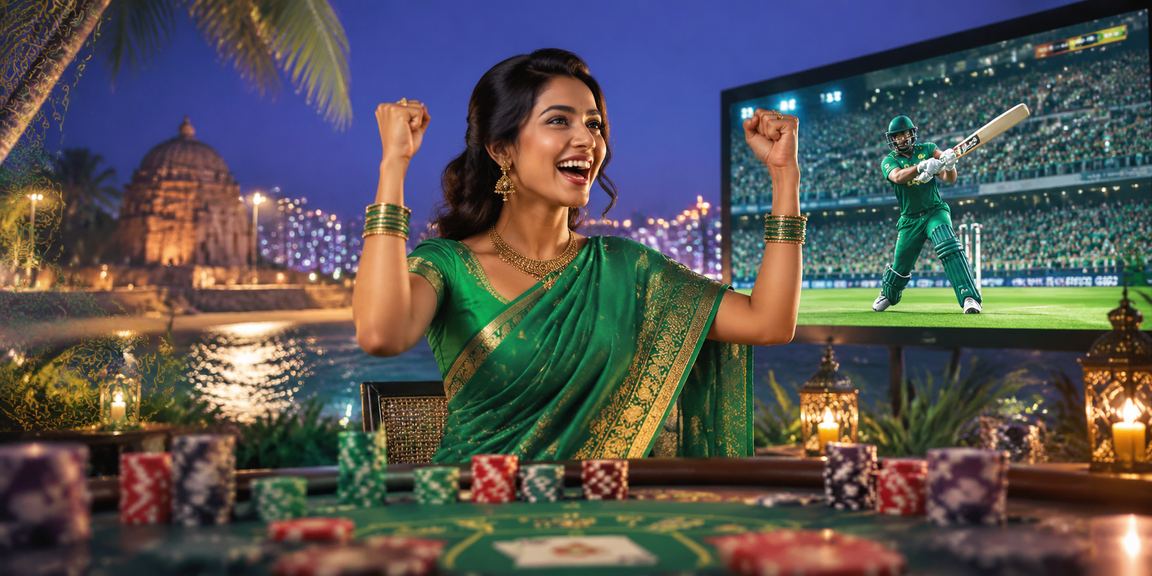 A woman in a saree in Comilla placing a cricket bet on her mobile phone