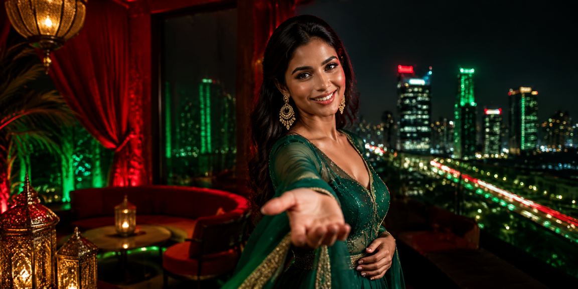 A happy customer in a red-green themed VIP bonus offer setting in Dhaka