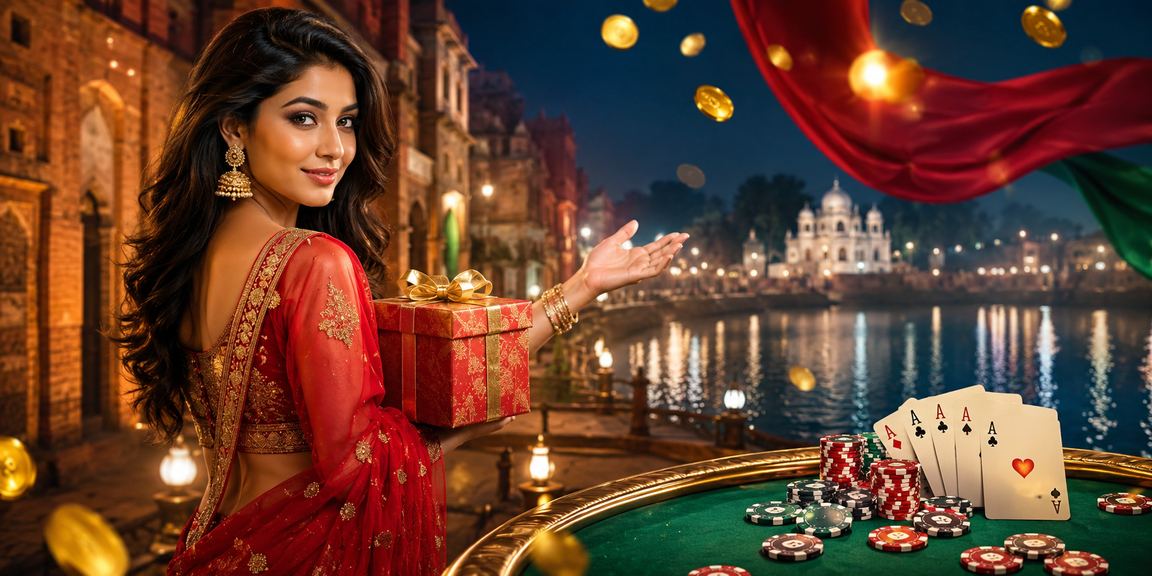 A person playing poker in a red-green themed setting in Sonargaon
